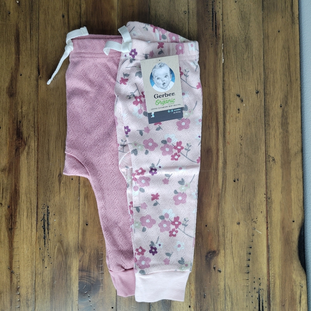 NWT Gerber Baby 2-Pack Organic Girls 6-9M Wild Flower Pants